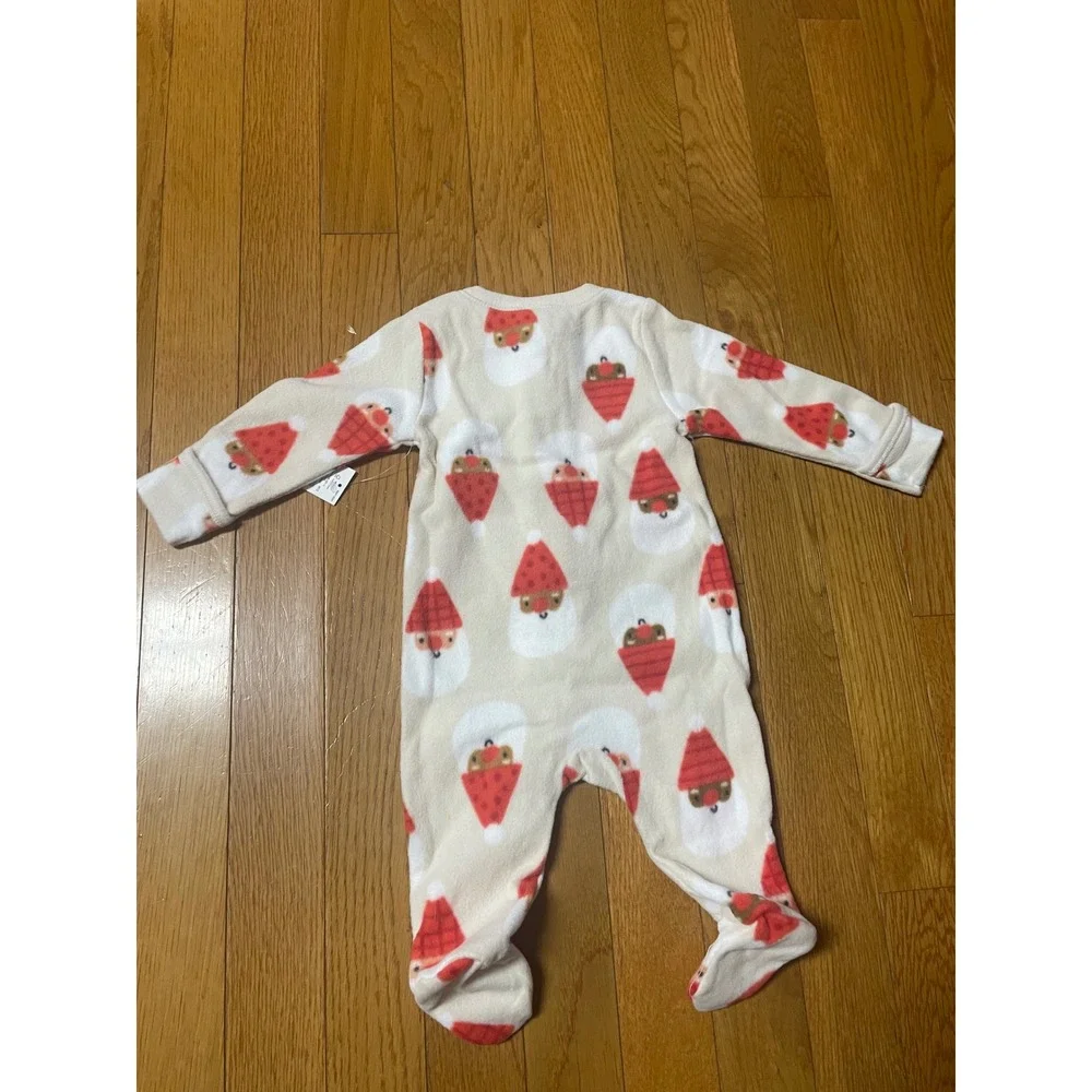 Old Navy Baby Santa Fleece Footed Sleeper 0-3M Cream Red Holiday 841488-01-1